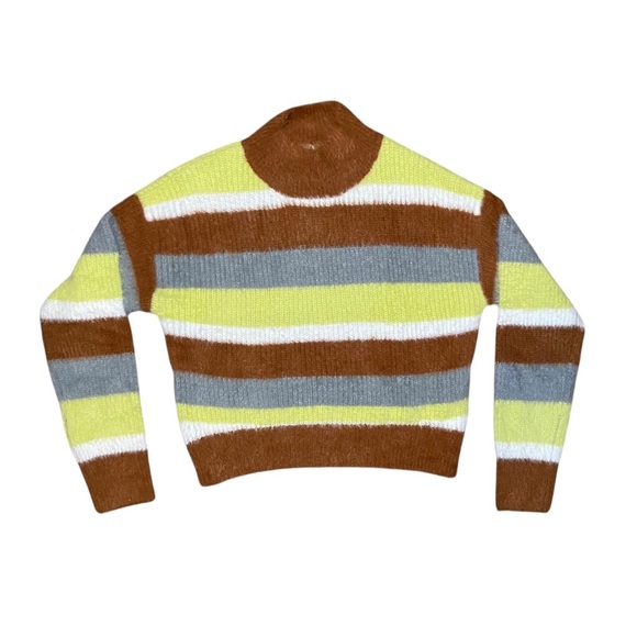 Striped Fuzzy Sweater‎ Medium Mock Neck Cropped Long Sleeve Cozy - Picture 4 of 6